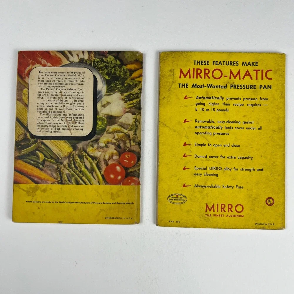 Presto Mirro-Matic Pressure Cooker Recipe Book Lot 2 Vintage 1940s 1950s Cooking